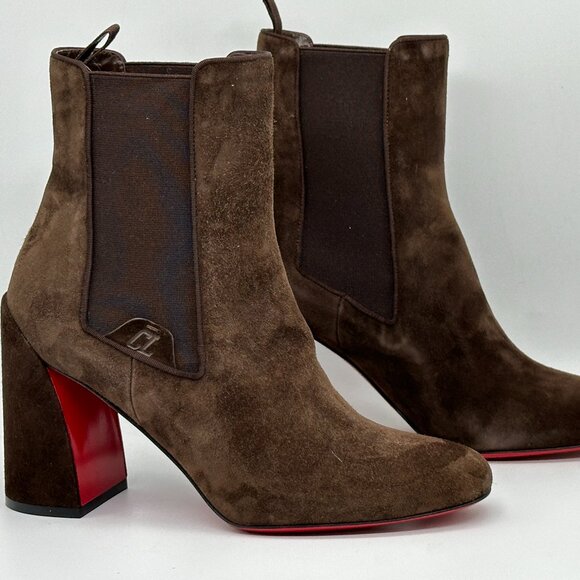 Christian Louboutin TURELASTIC 85 Suede Chelsea Ankle Bootie Boots Heels - Picture 11 of 16